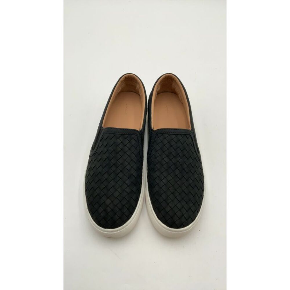 Quince Black Woven Leather Slip-On Sneakers with White Sole 8